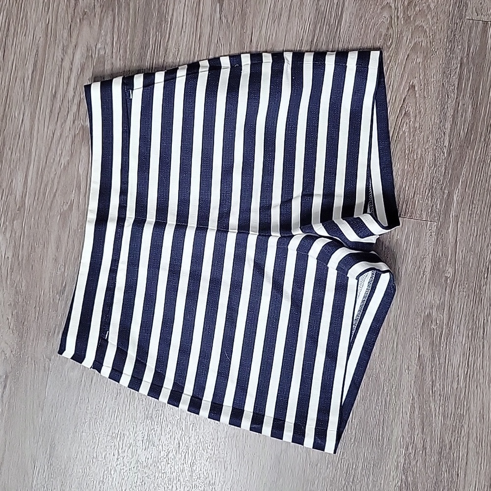 NWT J. Crew Factory Basketweave Striped High Waist Side Zip Shorts Nautical 2